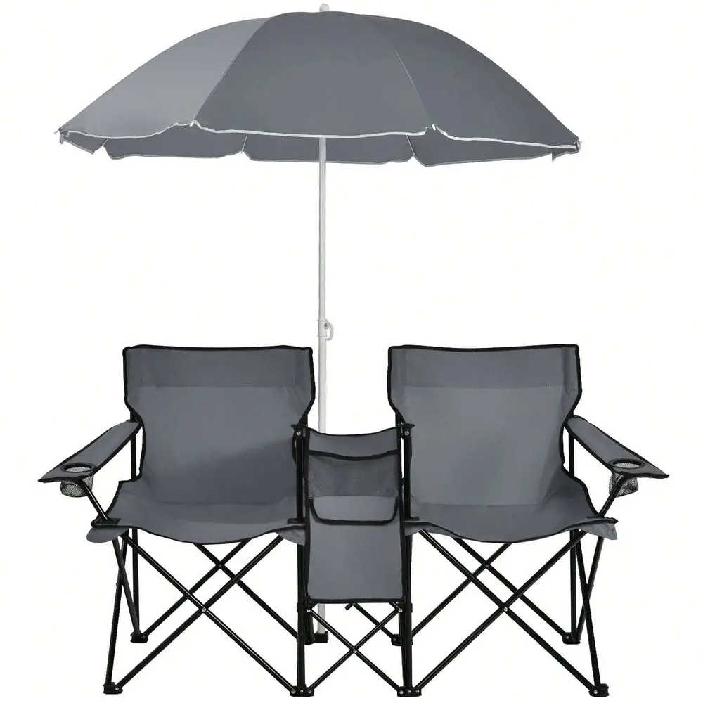 

Picnic Double Chair W Umbrella Table Cooler Beach Camping Turquoise Black Red Gray