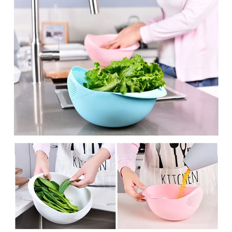 

Rice Bowl Drain Basket Fruit Bowl Washing Drain Basket Multi-purpose Home Kitchen Organizer Rice Basket Screen Filter Colander