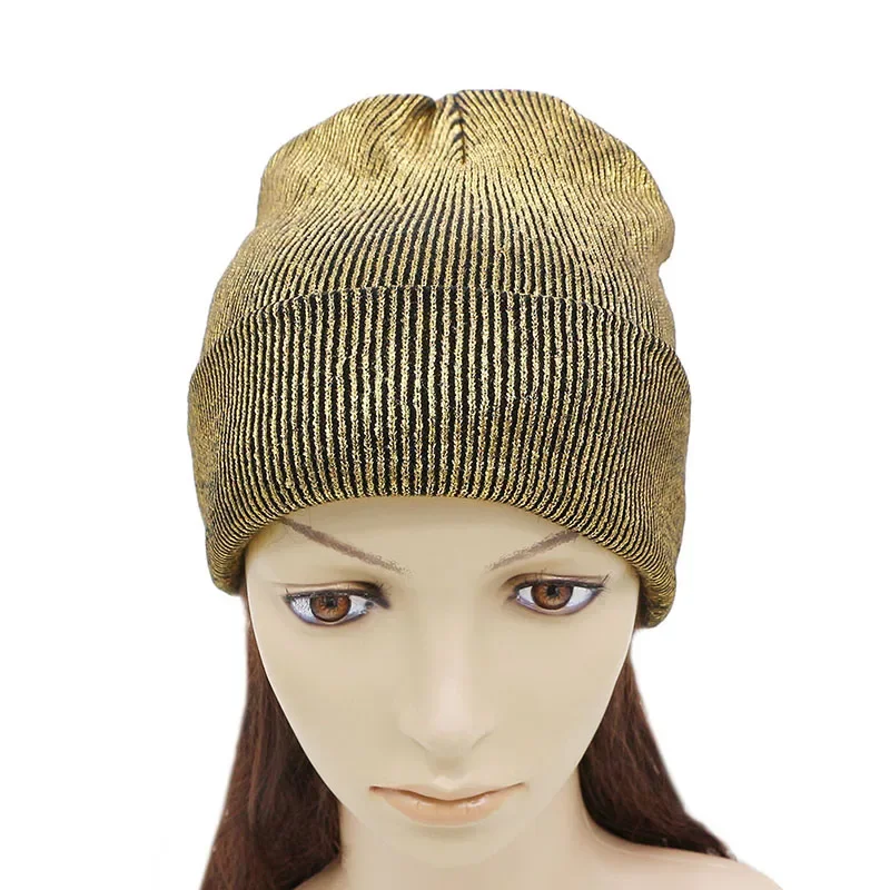 GZHILOVINGL New Autumn Winter Ins Gold Silver Purple Metallic Unisex Acrylic Knitted Beanie Cap Hat Skullies Girls Beanies Women