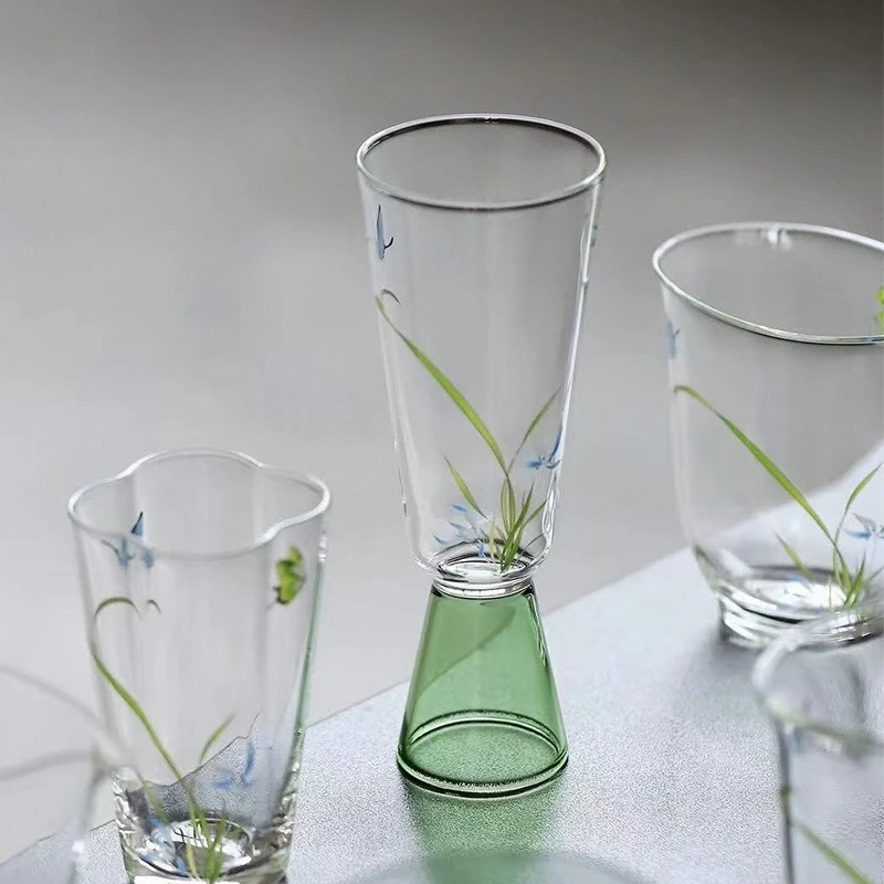 Butterfly Orchid Glass Tea Cup Handmade Decal Borosilicate Gongdao Cup  Use Home Office Tea Water Drink Cup Mug Glass