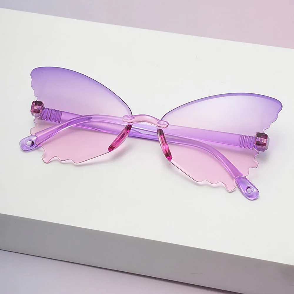 نظارات شمسية للأطفال مريحة بدون إطار على شكل فراشة نظارات شمسية Uv400 ظلال نظارات شمسية عصرية لامعة لركوب الدراجات والصيد في الهواء الطلق #3