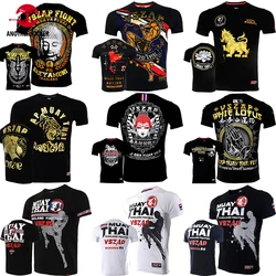 Vszap Muay Thai boxe t-Shirt palestra MMA arti marziali t-Shirt in cotone da uomo Kickboxer Black Tee Top Karate Kickboxing Training Shirt