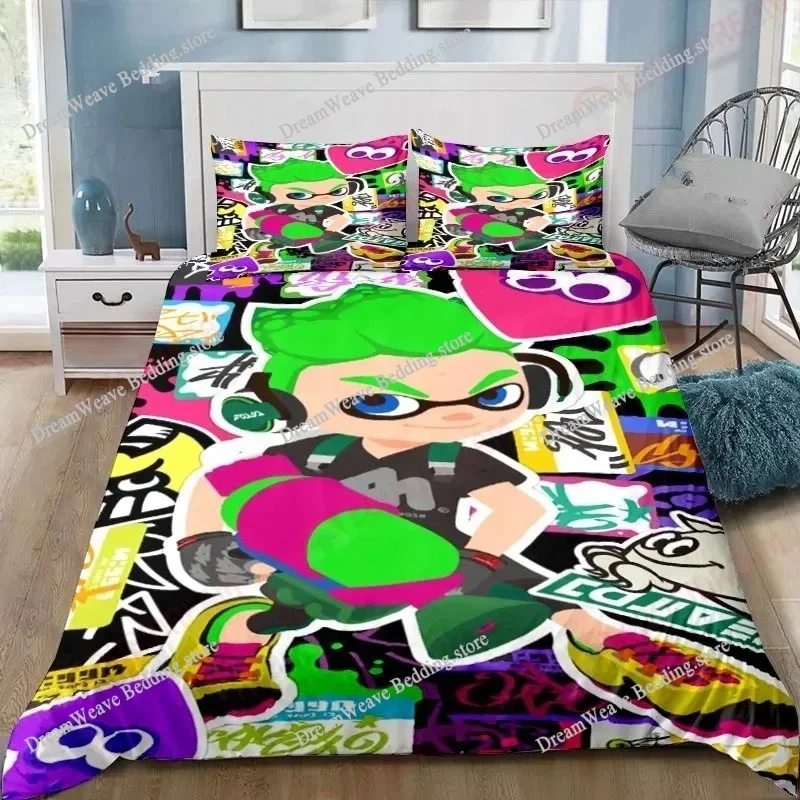 

Cartoon Game S-Splatoon Duvet Cover Pillowcase Bedding Set Adult Boys Girls Bedroom Decoration Children Gift Single Double Size