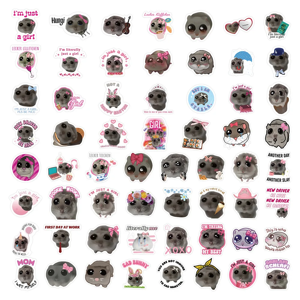 60 pieces of sad hamster stickers - high-quality adorable animal stickers for decoration