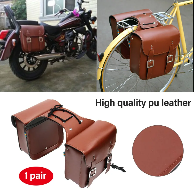 

Motorcycle Saddlebags with Buckles Waterproof Throw Over Saddlebags, PU Leather Saddlebags for Sportster Softail Dyna V-Sta