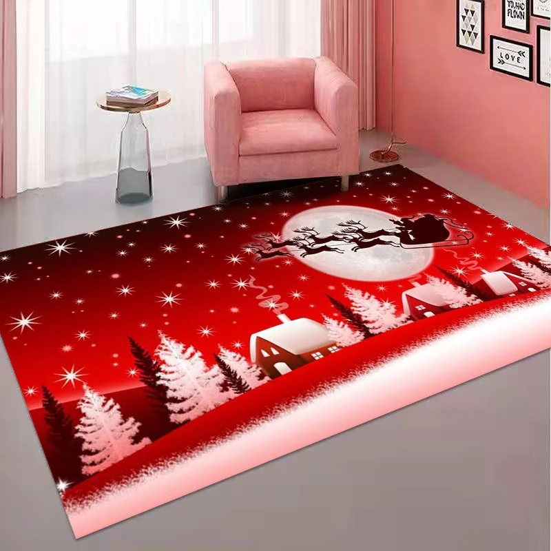 VIKAMA Red Santa Claus Carpet For Living Room Sofa Coffee Table Bedroom Bedside Rug Soft And Cool For Festive Decoration