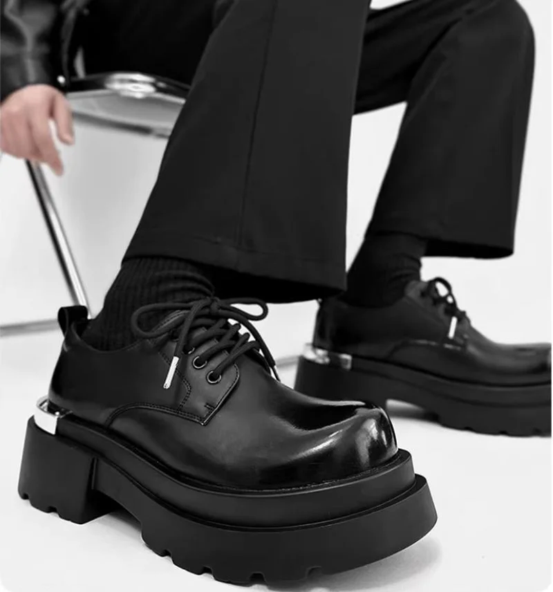 

Элитные мужские туфли в стиле панк, дерби на толстой подошве, британский стиль, увеличивающие рост на 7 см, кожаные туфли с широким носком, мужские повседневные рабочие туфли