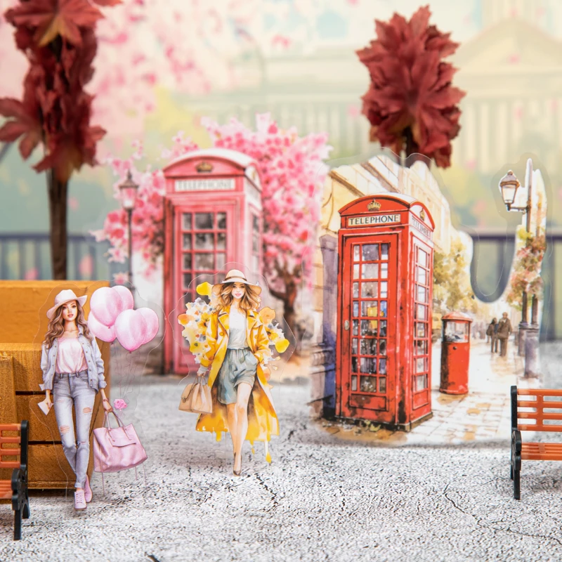 

20pcs Phone Booth Girl PET Sticker Background Decoration Materials DIY Clip Art Collage Stationery Planner Decoration Diary