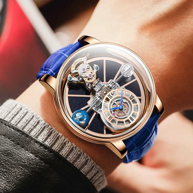 2023 New PINDU Astronomia Celestial SeriesTourbillon Watch Men The Transparent Design Looks Man Watches Quartz Wristwatches+Box