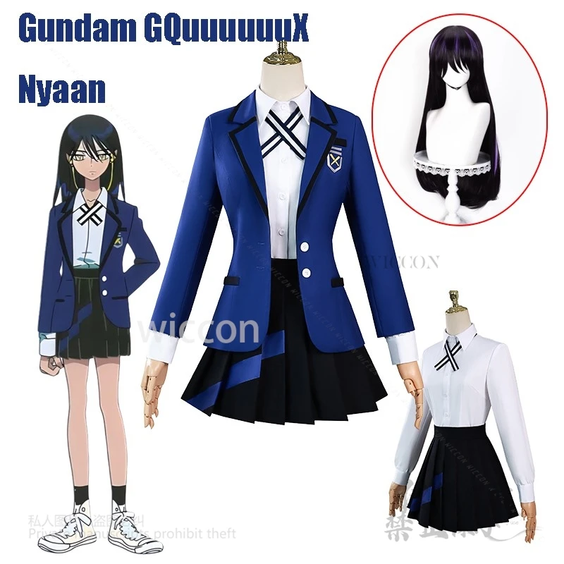 Película de Anime Gunndamm GQuuuuuuuXx Nyaann, disfraz de Cosplay JK, conjunto de uniforme escolar, pelucas, juego de rol, fiesta de Halloween personalizada 3XL