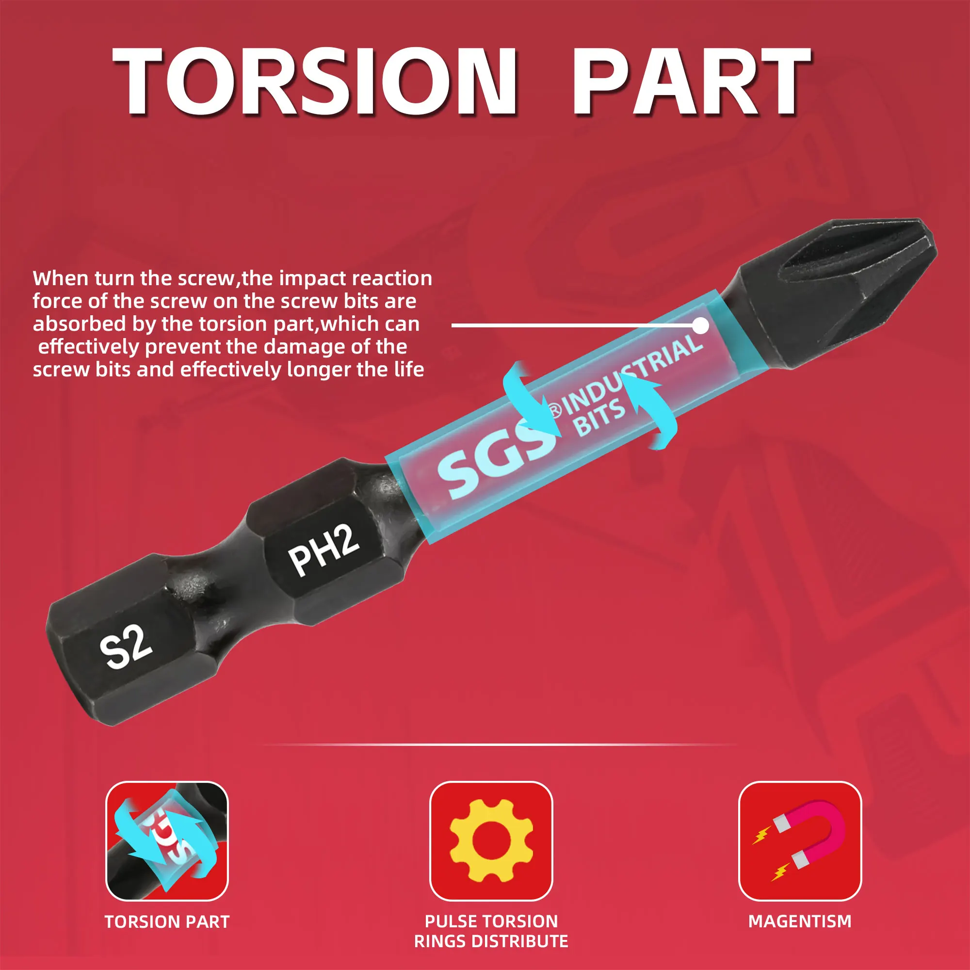 Industrielle, extrem starke magnetische PH2-Kreuzschlitz-Schraubendreher-Bits, 50 mm, Set – aus S2-Legierungsstahl, verschleißfest, für Elektrobohrmaschinen, geeignet für Schlagbohrmaschinen/Elektroschrauber, 5/10/20 Stück in einer leichten Tasche. – Detail 6