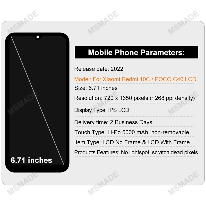 شاشة IPS LCD تعمل باللمس بديلة ، تجميع محول رقمي ، مناسب لـ Xiaomi Redmi 10C ، POCO C40 ، 220333QAG ، 220333QBI ،"