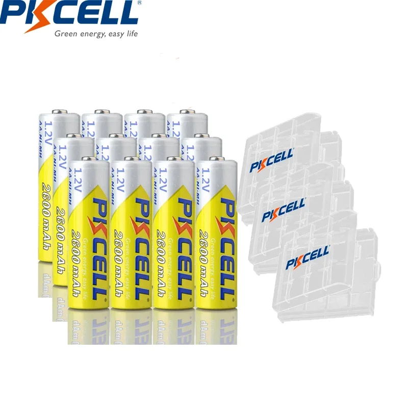 PKCELL 12PCS 2600 mAh 1.2V Ni-MH Rechargeable Batteria Pre-Charged NiMh AA 2600mAh Rechargeable Battery For Remote Control