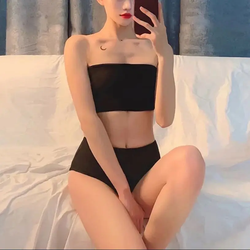 

WillBeNice 2 Pieces Bandage Swimsuits Ladies Sexy Black Strapless Solid Bandag Swimsuit Bodycon Women Tight Elastic Swimsuits