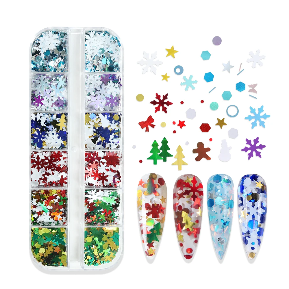 Christmas Resin Filling Glitter Xmas Tree Sequins Winter Snowflakes Bowknots Stars Paillettes Epoxy Mold Filler DIY Accessories