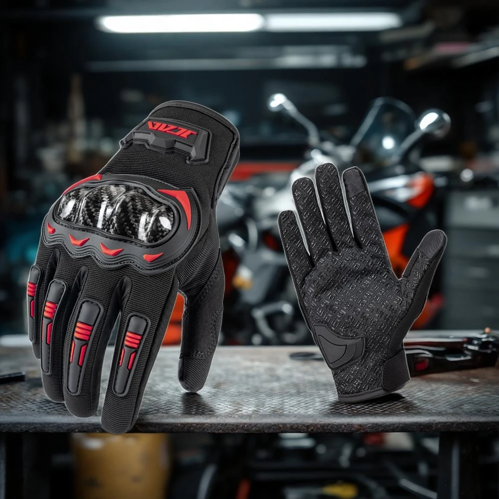 Summer Breathable Full Finger Touchscreen Motorcycle Gloves Accessories for Man Women Anti-Slip Racing Reflective Carbon Glove