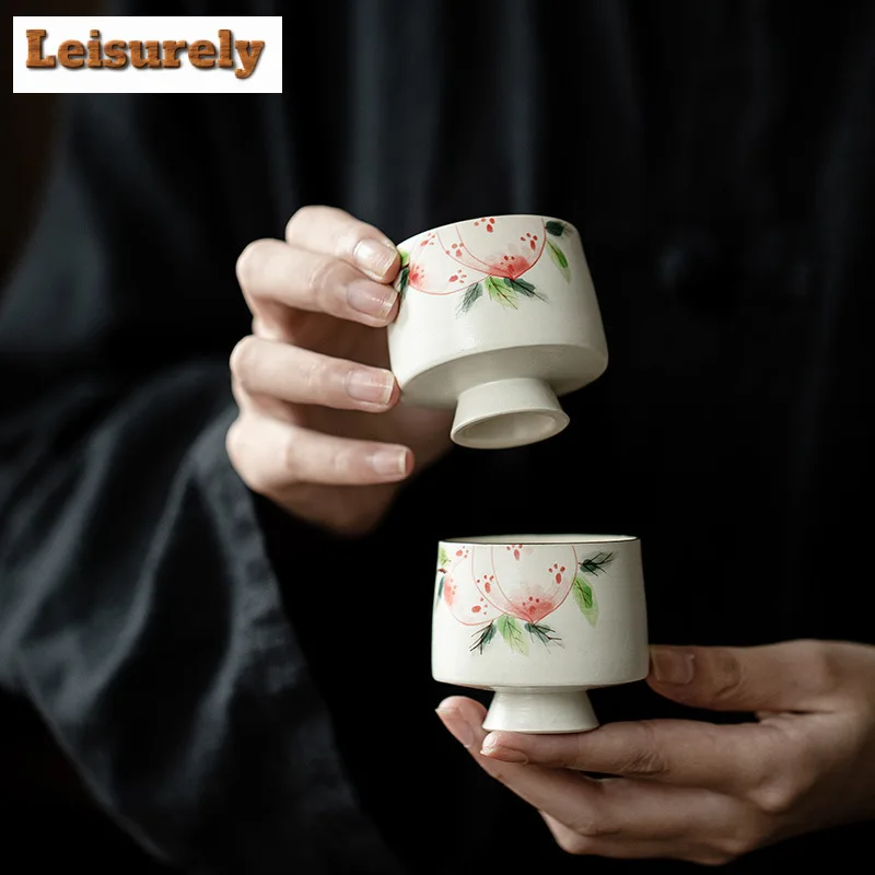 2pc/set Hand-painted Longevity Peach Teacup Creative Powder Yin Magnolia Cup Chinese Master Cup Puer Bowl Tea Kung Fu Set 80ml