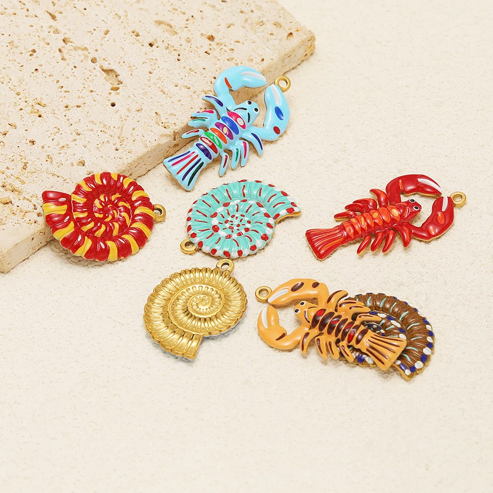 4 Stück Edelstahl-Emaille-Muschel- und Hummer-Anhänger für DIY-Schmuck, Halsketten, Anhänger, Armbänder, Kinderzubehör, Ohrringe. – Detail 5