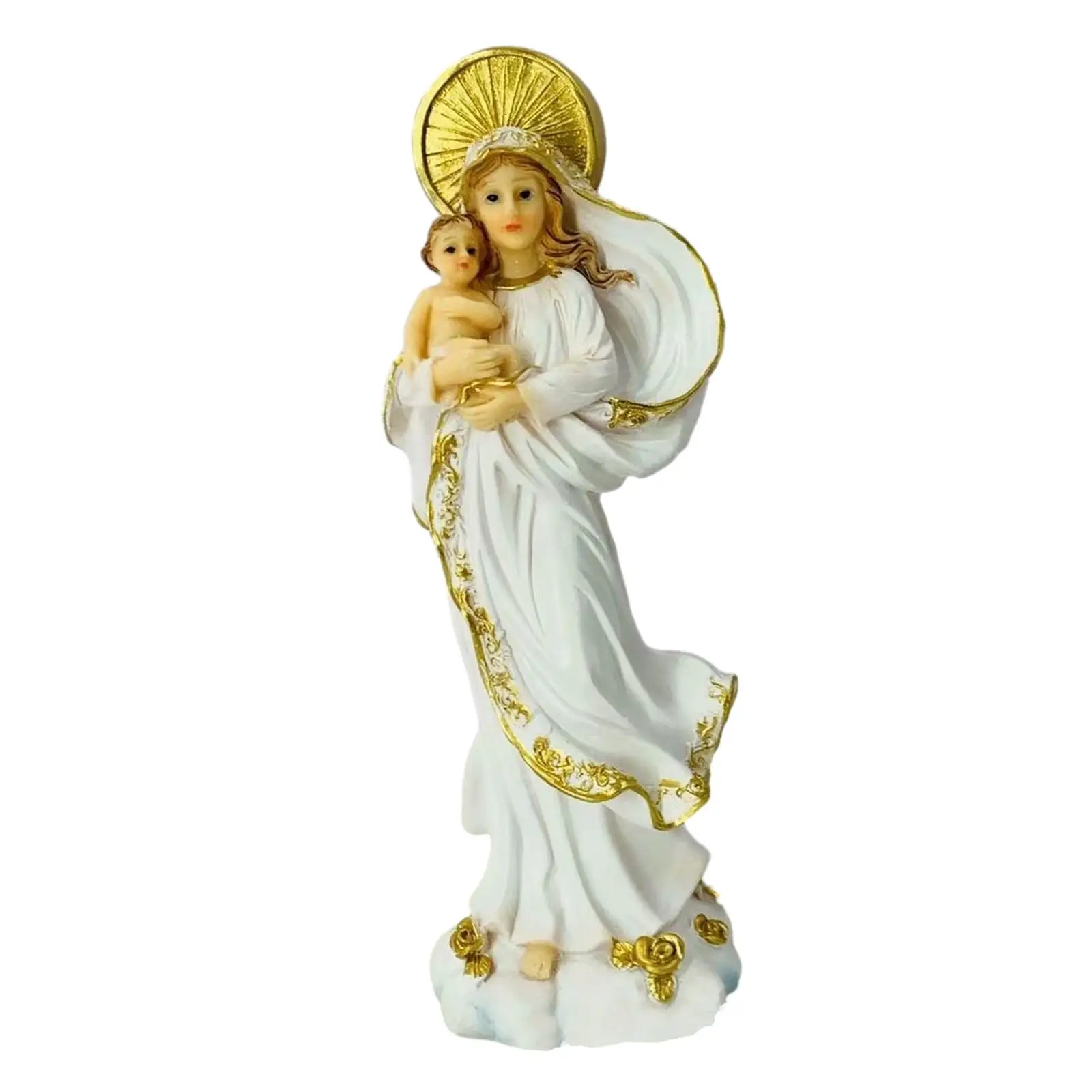 Mary Infant Jesus Figure Lady of Grace Figurine Crafts Religious Sculpture Catholic Sculpture for Desk Living Room Cabinets