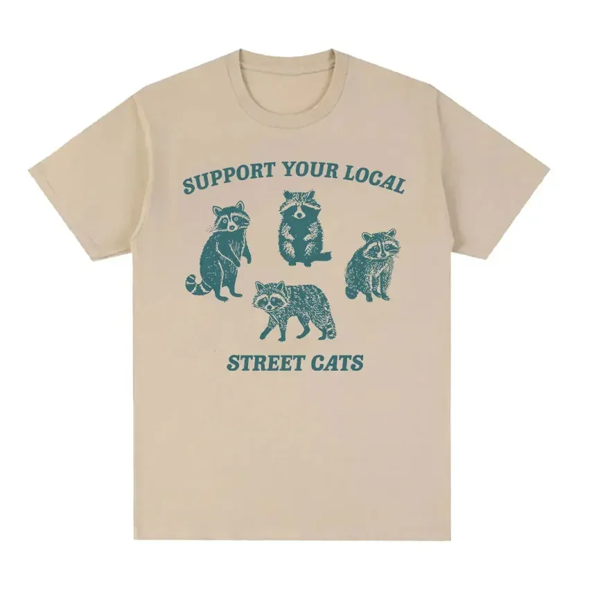 Local Street Cats RaccoonT Shirt Funny Women Fashion Tops Harajuku Summer soft Cotton Short Sleeve Vintage Casual Clothes Tees