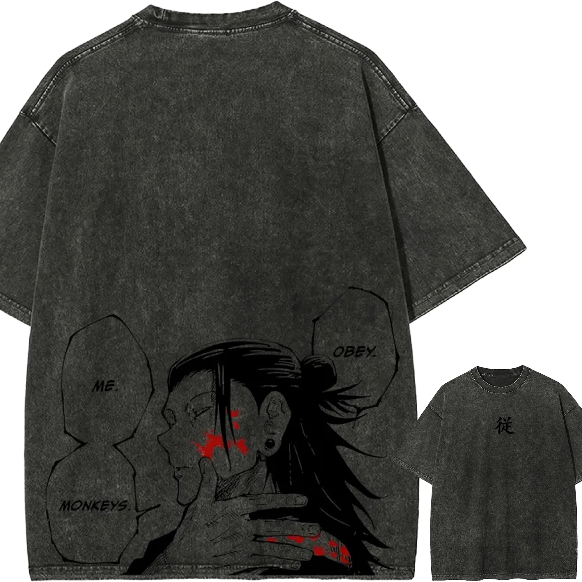 Suguru Geto Obey Me T-Shirt Jujutsu Kaisen Tee Vintage Washed Oversized Retro Anime Harajuku Herren Streetwear Grafik-Kleidung