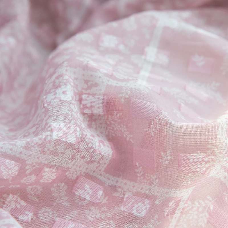 

Fabric Pink French Style Pure Cotton Plant Flower Jacquard High-Grade Thin Soft DIY Dress Sewing Summer Top Fashion Wide110x50cm