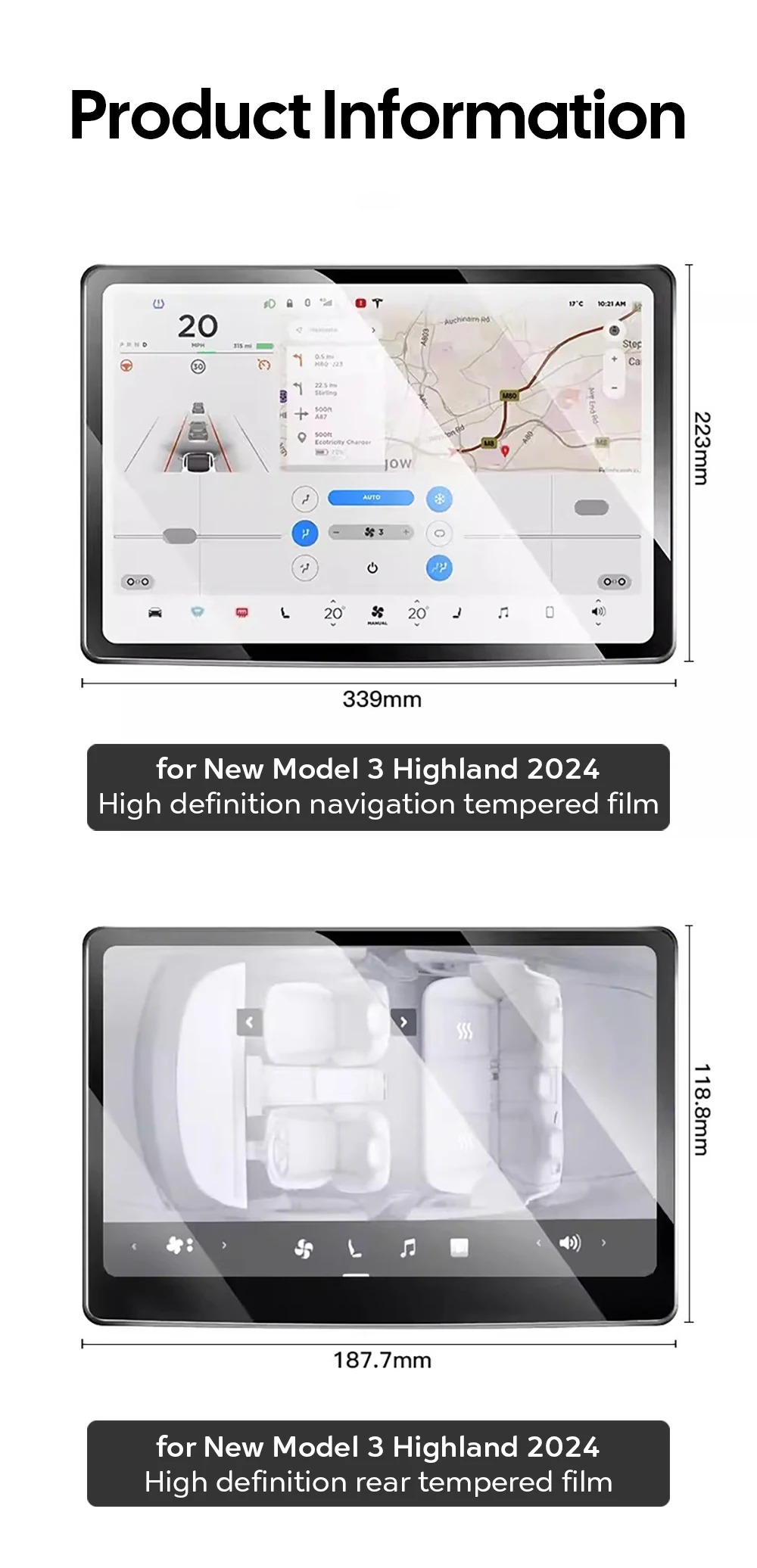 Gehärteter Glasfilm Displayschutz für Neues Tesla Model Y Juniper 2025 Launch Model 3 Highland 2024 Zentraler Hinterer Touchscreen – Detail 5
