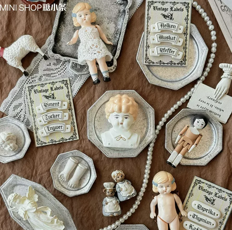 Miniature Vintage Doll Set, Hand Painted Antique Peg Doll Ceramic Head Figurine, Fast Shipping Dollhouse Decor Collectible Gift view 5