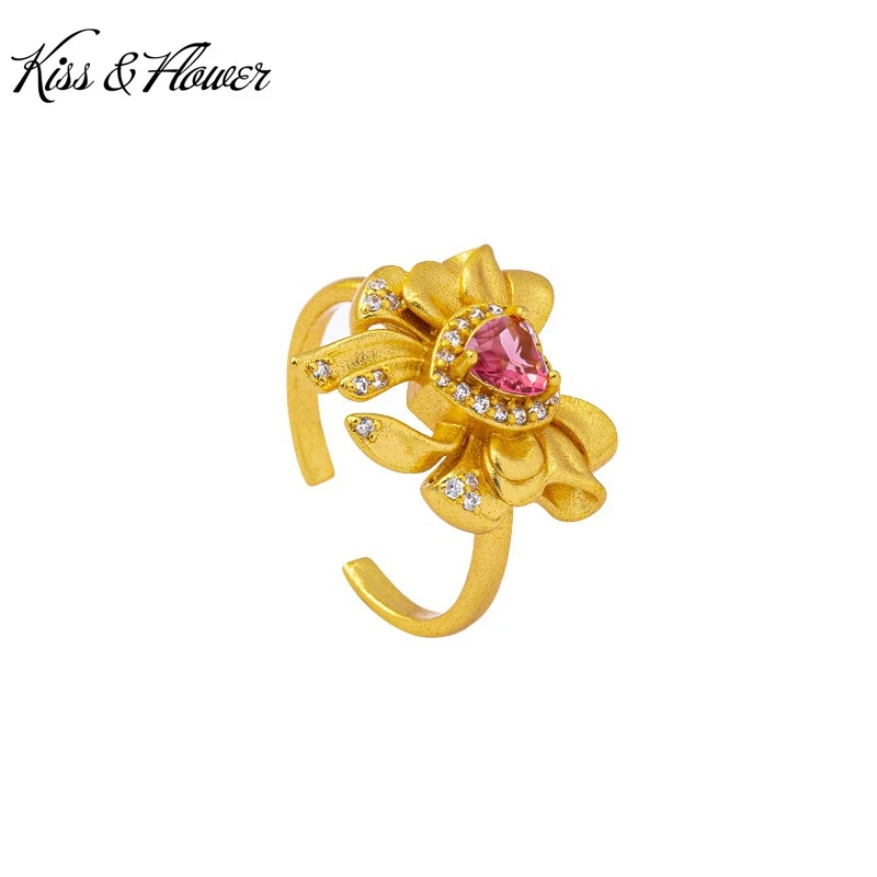 

KISS&FLOWER Gold Luxury Bowknot Heart Rings For Women Wedding Party Birthday Christmas Bride Mother Girlfriend Lady Gifts RI251