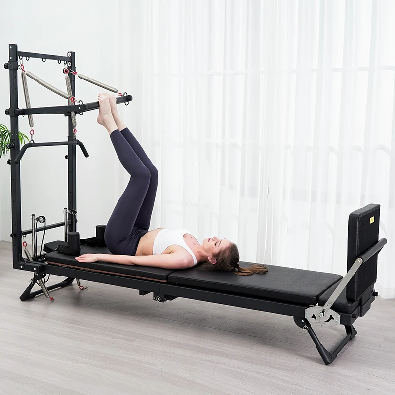 Durable Foldable Iron Metal Semi-Elevated Pilates Reformer Bed with Tower and Half Trapeze for Pilates Studios