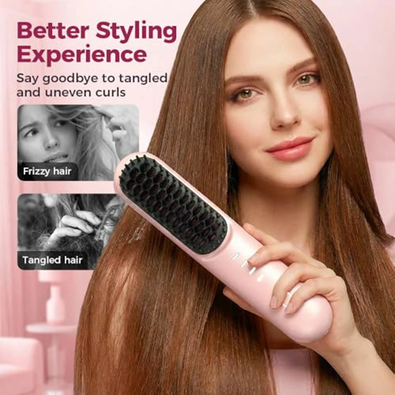 30 Second Fast Heating Straight Hair Brush Ion Care 4-speed Adjustment Temperature No Frizz Styling Cordless Straight Hair Brush