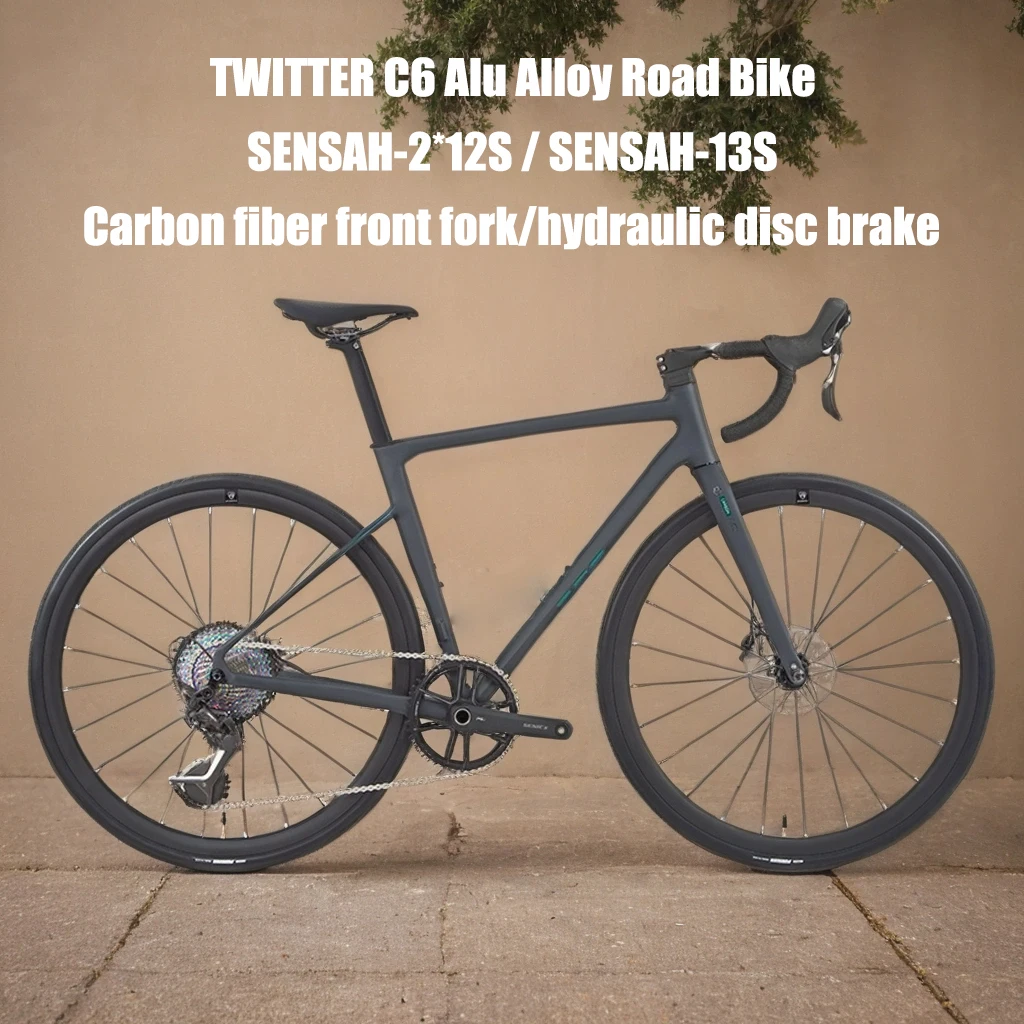 

TWITTER C6 Aluminum Alloy Road Bike hydraulic disc brake Road Racing bicicleta SENSAH 24S Carbon fiber front fork gravel Bicycle