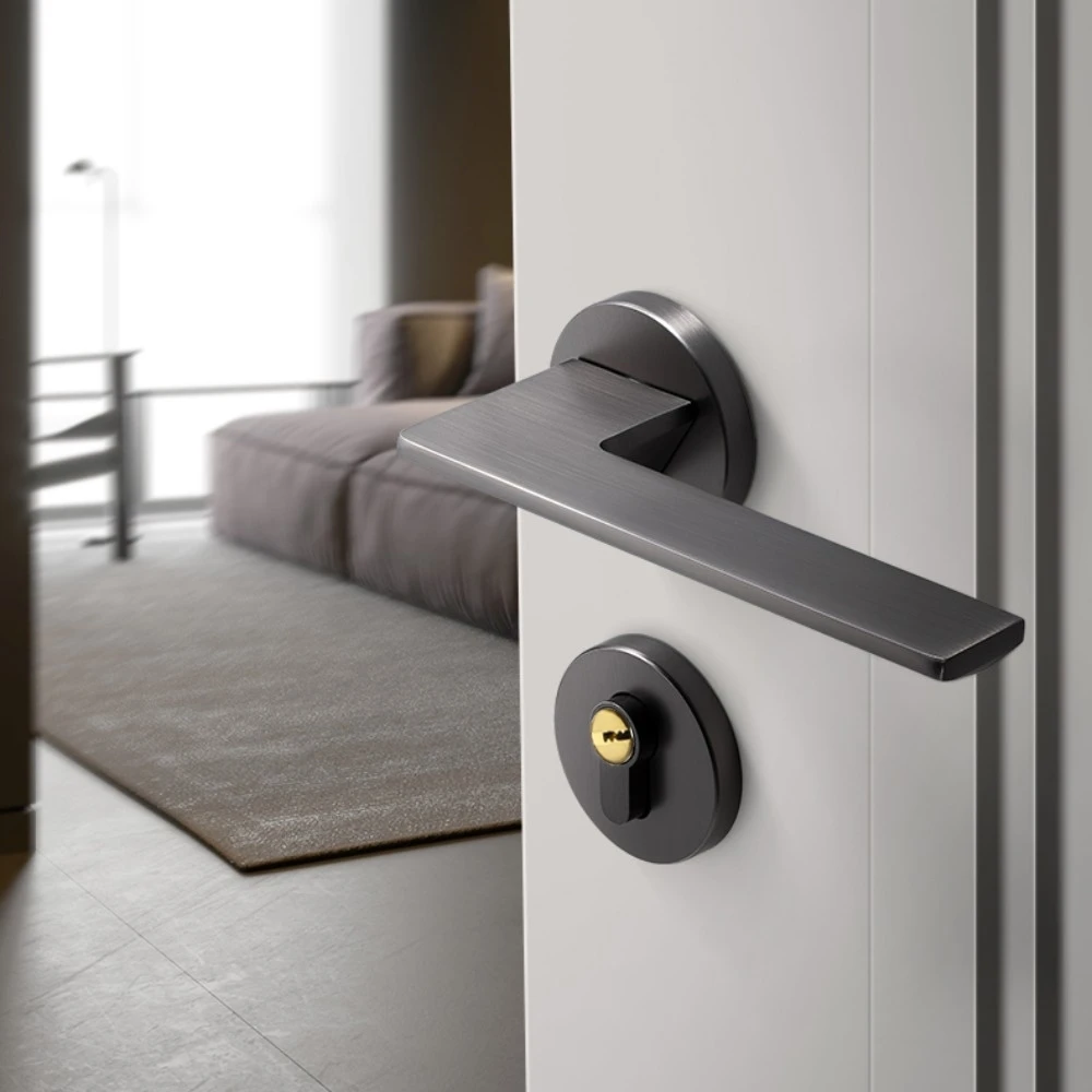 Black Grey Door Handle Lever With Lock Modern House Kitchen Bedroom Bathroom Room Office Hotel Door Handle