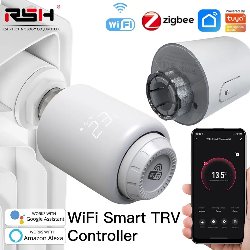 Tuya WiFi Zigbee Smart Thermostatic Radiator Valve Actuator Heat Temperature Controller With Alexa Google Voice Remote Control