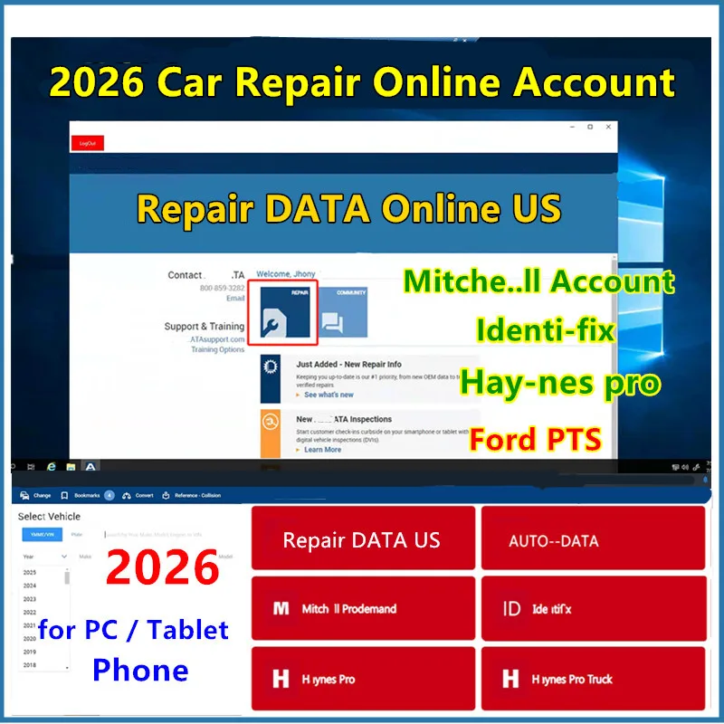 2026 Car Repair Data Online Account, Autodata, Mitch..ell Pro, Identifix, Hay-nes Pro Workshop Online Service for PC Android Pho