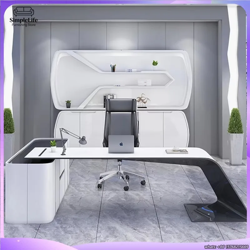 

Угловой белый офисный стол для руководителя: современный, роскошный, деревянный, высококлассный рабочий стол для профессионального домашнего офиса