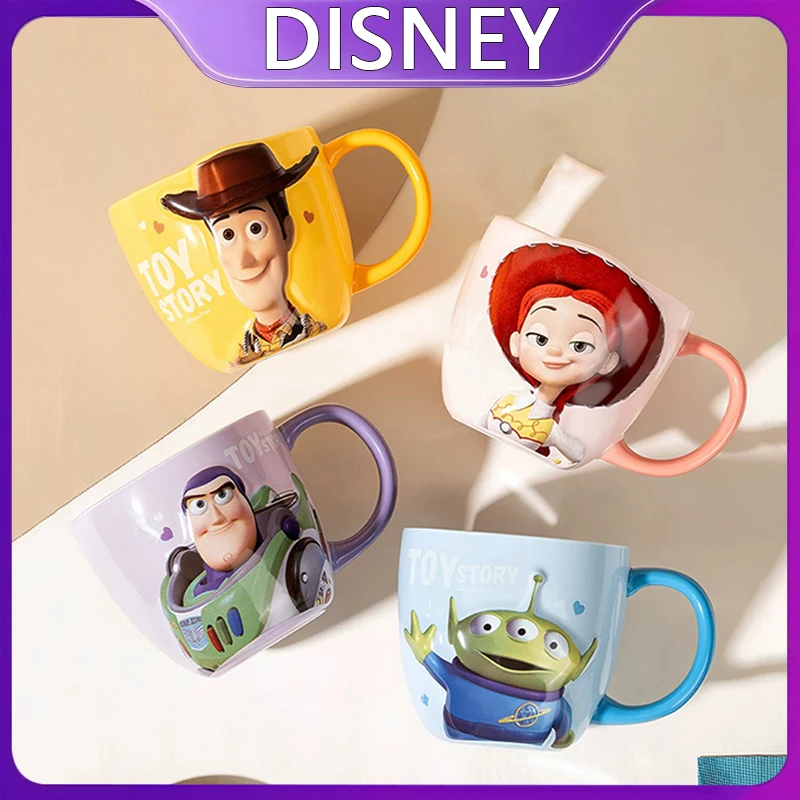 DISNEY 470ml Toy Story 3D Relief Ceramic Mug Cartoon Coffee Cup with Gift Box Kids Breakfast Milk Mug Home Office Drinkware