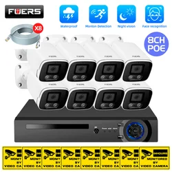 FUERS 4K 8CH 4MP 8MP sistema de cámara Kit de videovigilancia grabación facial NVR cámara de seguridad al aire libre a todo Color noche hogar