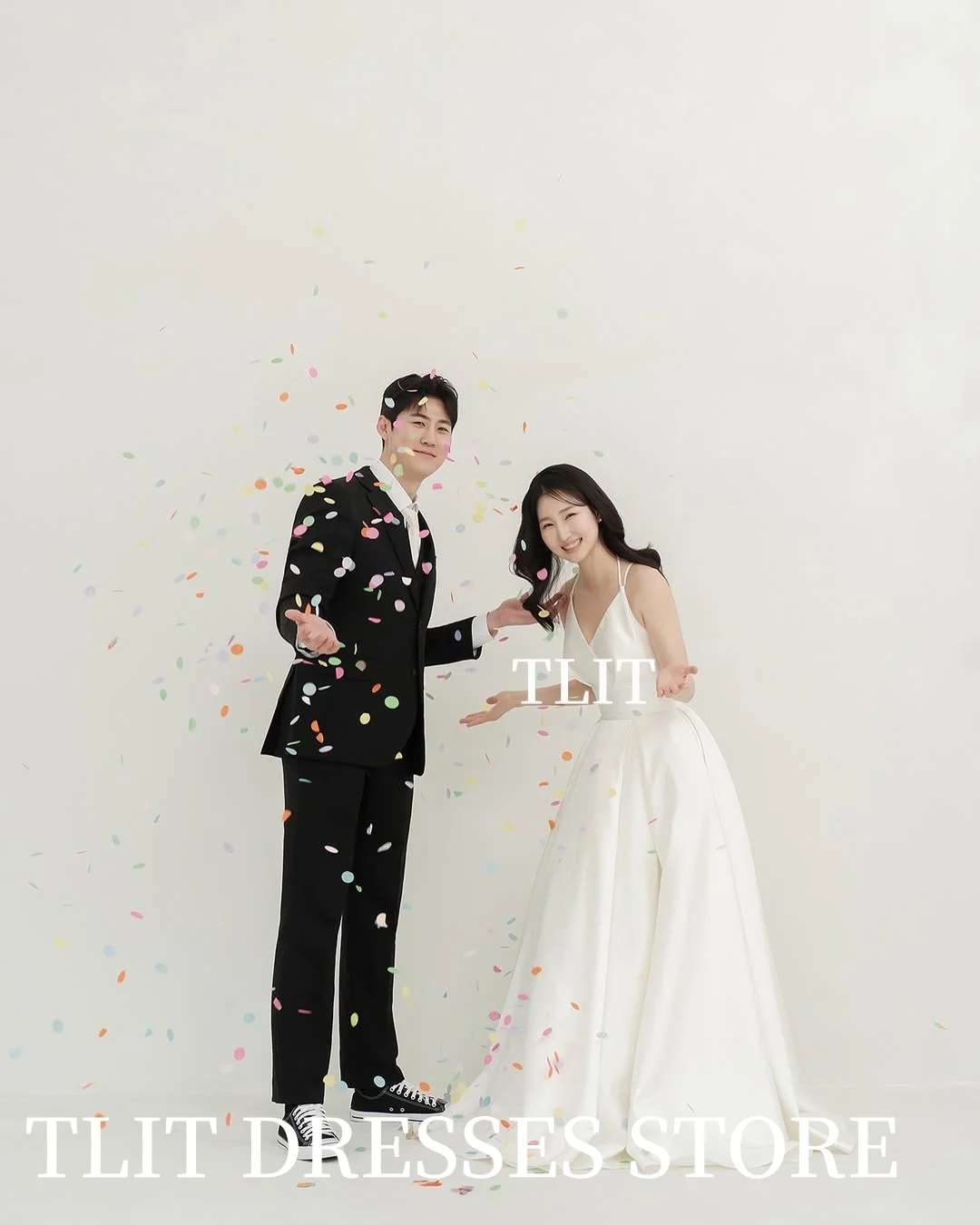 Tlit elegante seda cetim a linha vestido de casamento nne deeep com decote em v vestidos de noiva coreia vestidos de noiva fotos sessão personalizada