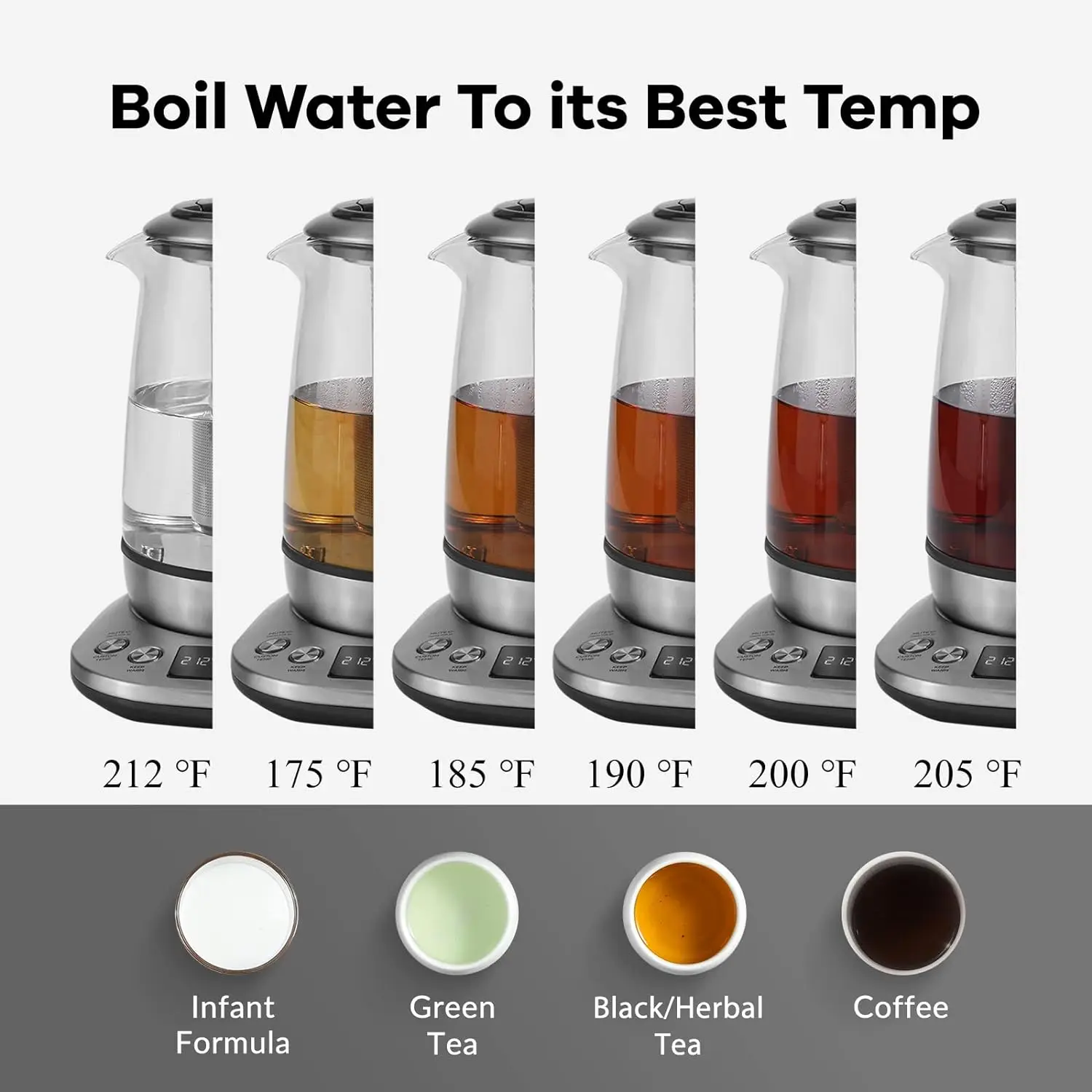 Hervidor de té eléctrico con infusor extraíble, 9 programas de elaboración preestablecidos, fabricante de té con Control de temperatura, 2 horas