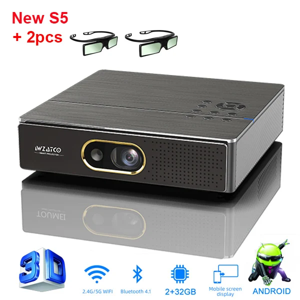 S5 With 3D Glasses MINI DLP 3D Projector 4K 5G WIFI Smart Android For Home Theater Beamer Full HD 1080P Video LAsEr Projector
