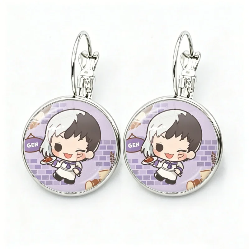 Senku Gen Asagiri Chrome Cartoon Glass Cabochon  Anime Figure Ryusui Kohaku French Hook Earrings Drop Earrings Jewelry Gifts