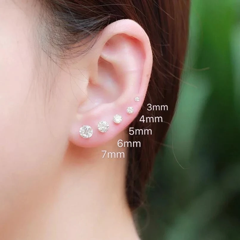 Earrings For Women 6 Claws Clear Zircon Stud Earring for Female Male Various Size Crystals Ear Accessories Earing Jewellry E035