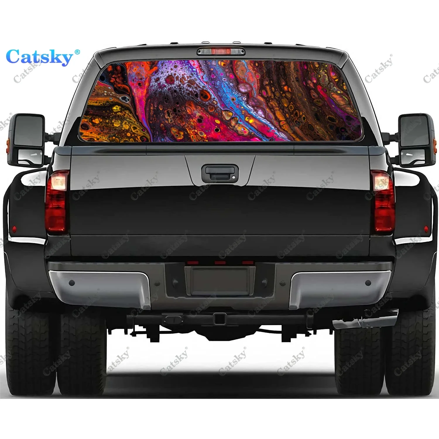 

Colorful Abstract Paint Rear Window Decal Fits Pickup,Truck,Car Universal See Through Perforated Back Window Vinyl Sticker