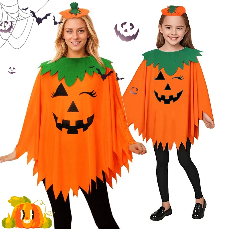 

Pumpkin Cloak Yellow Robe Hat Hair Band Full Set Cute Fruit Cape for Children Adults Stage Performance Halloween Carnival Party