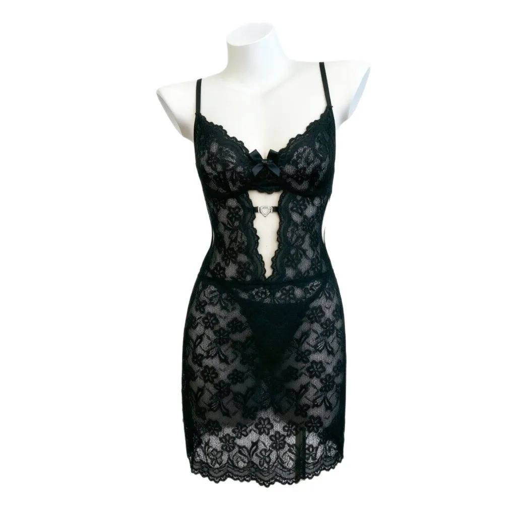 

Lace hollow-out sexy dress solid color open-chest bodycon lingerie dress with lightweight underwire for dress women 57N1