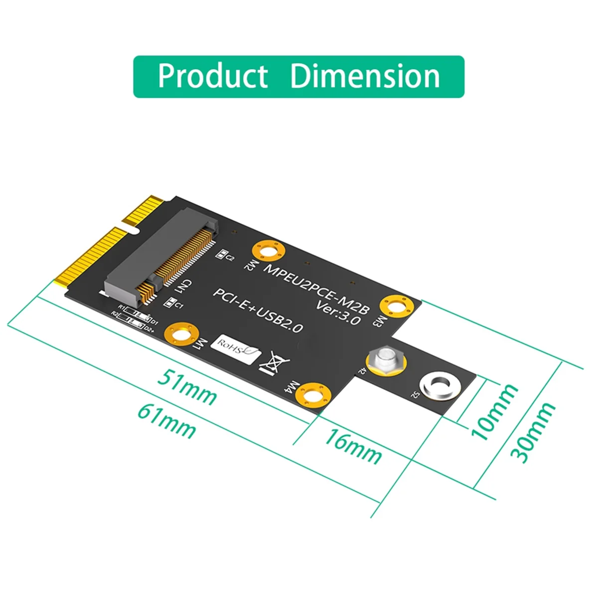 อะแดปเตอร์ M.2กุญแจ B ไปยัง PCI-E ขนาดเล็กพร้อมสองซิมช่องเสียบบัตรนาโนสำหรับโมดูล3G/4G/5g