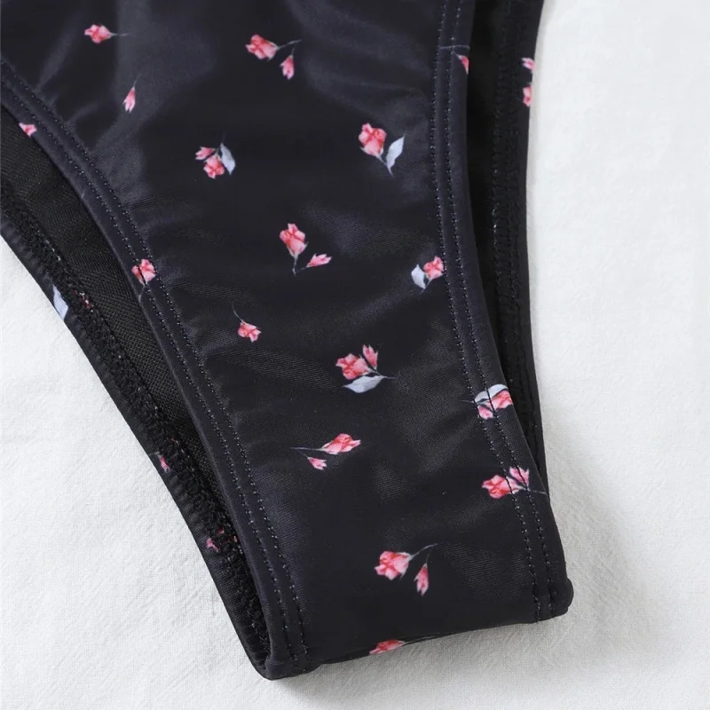 Sexy Floral Printing 3 Piece Bikini Set Women Split Triangle Swimsuit Bandage Mesh Cover Up Swimwear 2025 New Vacation Beachwear