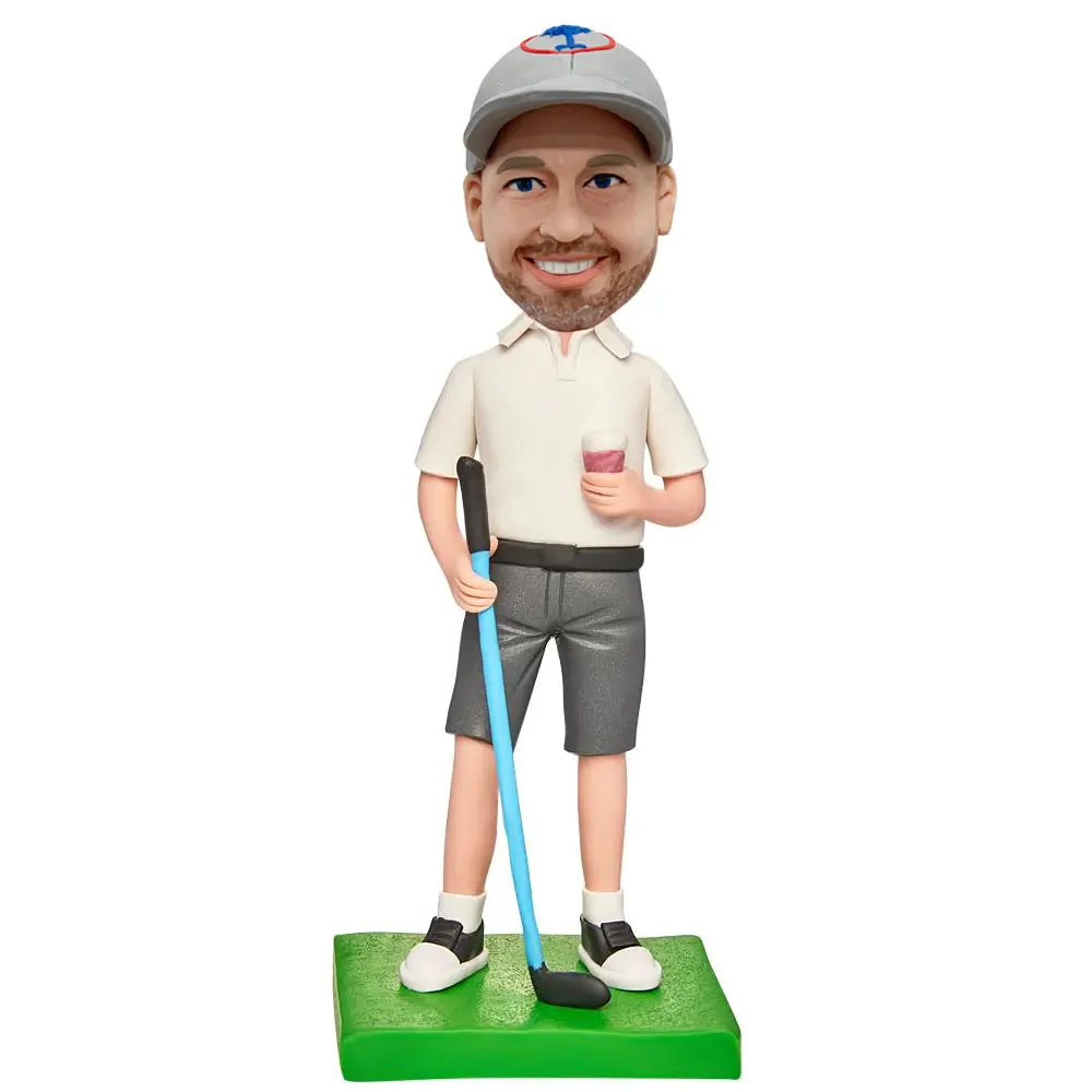 Home Decor Custom Bobblehead Figurine Personalized For Man-golf Business Sportswear Gray Baseball Cap Custom Doll Head Craft