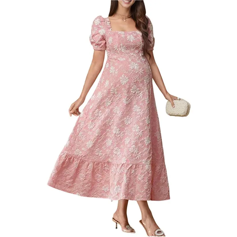 abti-abito-maxi-premaman-da-donna-con-scollo-quadrato-maniche-a-sbuffo-in-jacquard-elegante-abito-estivo-francese-a-vestibilita-slim